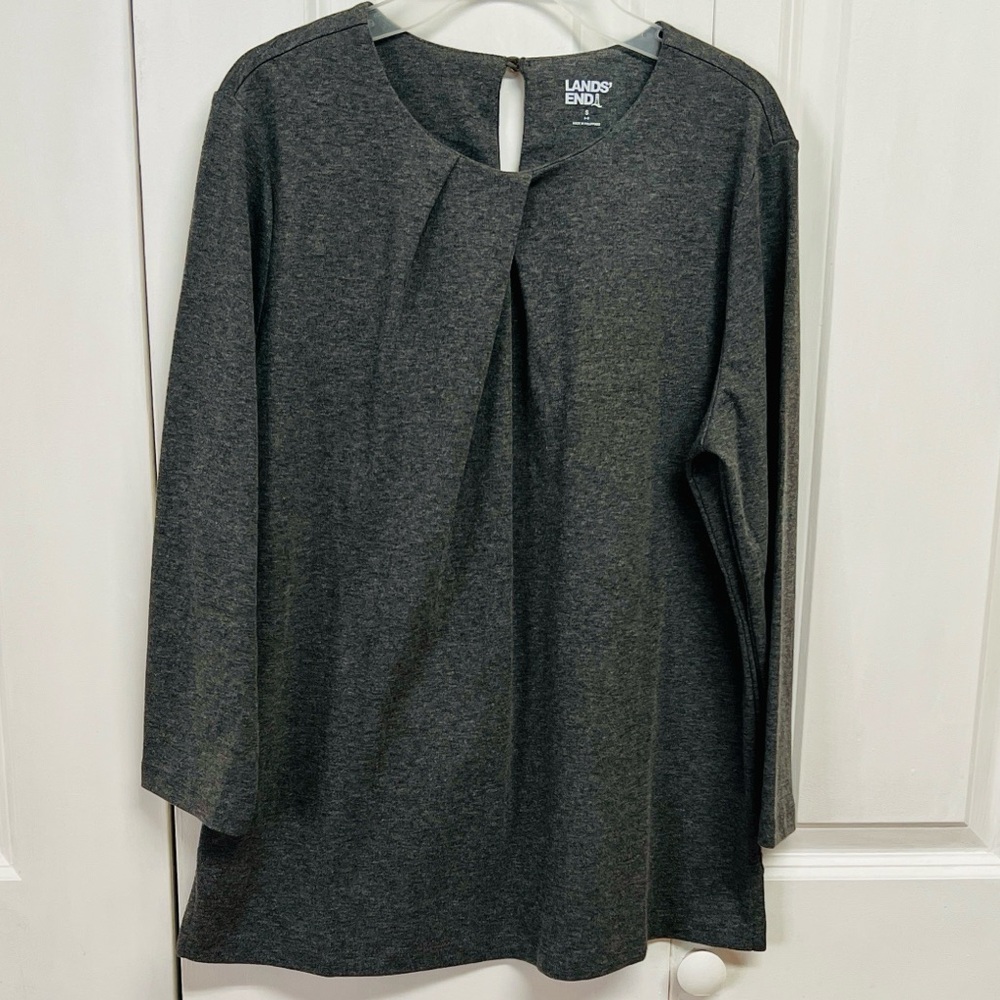 Lands' End Charcoal Gray Pleated Mid Sleeve Top Size S